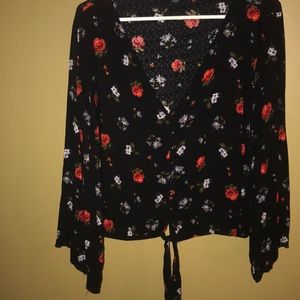 American eagle button up top with tie at bottom